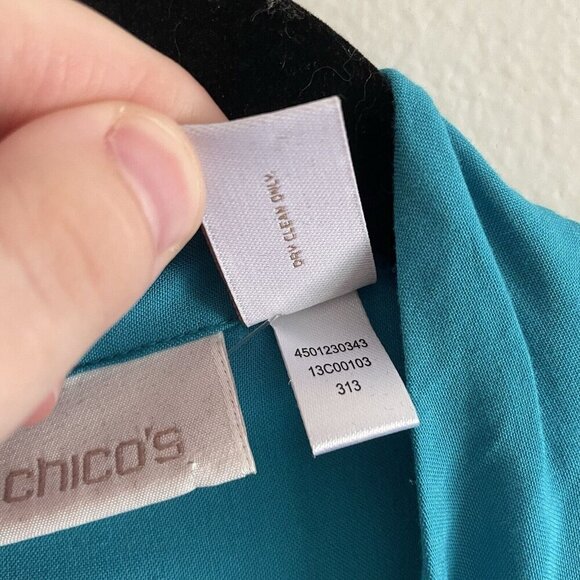 Chicos Women SZ 1/Small Turquoise Blue Open Drape Front Zip Pocket Blazer Jacket - Picture 7 of 8